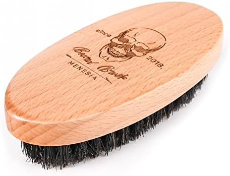 Boar Bristle Hair Beard Brush for Men, Pocket Travel Men's Wooden Small Soft Beard Brush (Skull)