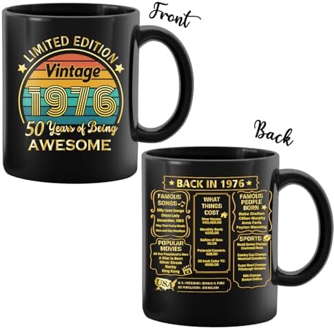 QUPT 50th Birthday Gifts for Women Men, 50th Birthday Gifts for Him, 1976 Birthday Gifts for Women Men, 50 Years Old Gifts, 1976 Birthday Gifts for Her Him, 50th Birthday Presents Coffee Mug