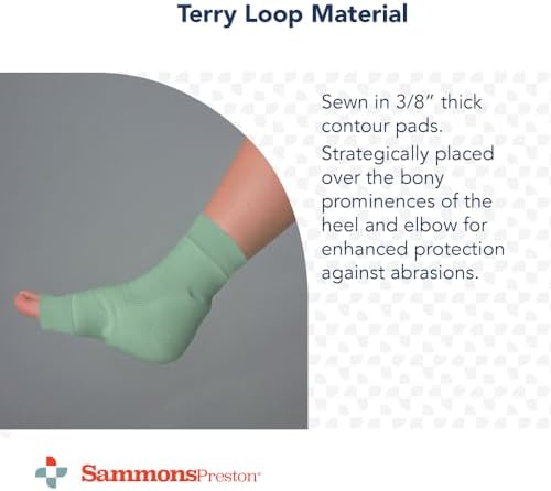 Rolyan Premium Gel Heel/Elbow Protector, X-Large, Green, Soft Terry Cloth Padding with Removable Gel Pad, Latex-Free & Machine Washable, Pair of Cushioned Sleeves for Pressure Relief
