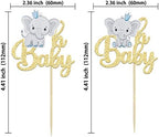 Gyufise 24Pcs Blue Elephant Oh Baby Cupcake Toppers Gold Glitter It's a Boy Cupcake Picks Gender Reveal Cake Decorations for Elephant Theme Baby Shower Kids Boys Birthday Party Cake Decorations