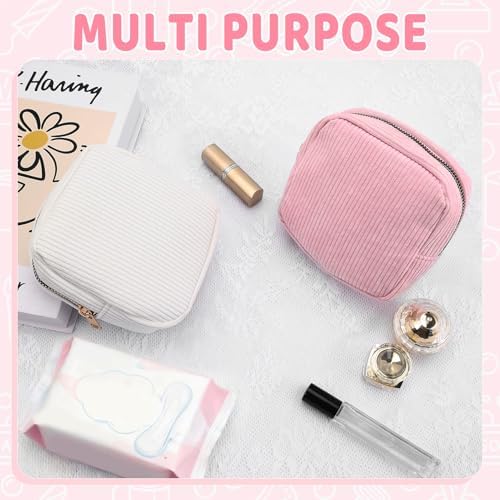 2Pcs Small Makeup Pouch Period Bag Mini Makeup Bag for Women Teens Cute Sanitary Napkin Storage Bags Corduroy Small Pouch for Pads Purse Portable Cosmetic Bags Period Pouches Aesthetic Gifts A