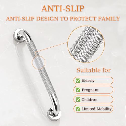Anti-Slip Knurled Grab Bar,304 Stainless Steel Shower Grab Bar,Bathroom Handrail for Elderly and Disabled Persons,Slip Safety Armrest for Toilet(Size:16 Inch)