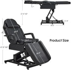 BarberPub Fully Electric Facial Bed with 3 Motor for Esthetician, Electric Tattoo Chair for Client, Facial Bed for Esthetician, Electric Adjustment 2751 (Black, Height (Flat): 25.2"–37")