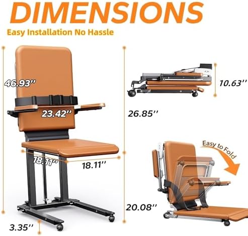 Steel Electric Floor Lift Chair with Wheels and PU Cushion, Floor Lift for Elderly, 440 LBS Capacity, Seat Belts and Handrails, Suitable for Home Use