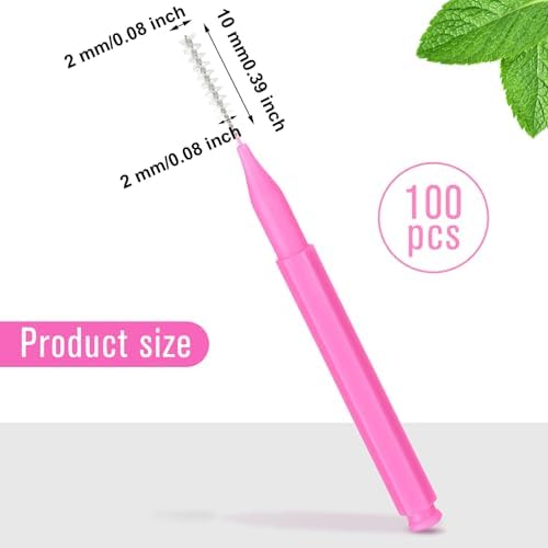 Patelai 100 Pieces Braces Brush for Cleaner Interdental Brush Toothpick Dental Tooth Flossing Head Oral Dental Hygiene Flosser Toothpick Cleaners Tooth Tool(Pink,Portable Size)
