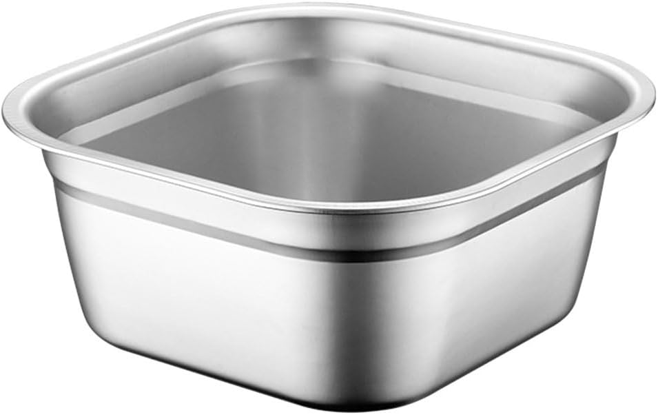 ULTECHNOVO 10.6" Square Stainless Steel Dish Pan for Sink - Large Washing Up Bowl and Vegetable Basin - Deep Sink Pan for Kitchen Soaking, Baby Bottles & Pet Feeding (27cm Silver)