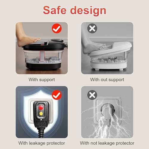 GEHONA Collapsible Foot Spa Bath with Heat,Foot Massager with Two Side Supports,Leakage Protector,Temperature Control,Bubbles,Red Light,Timer,Feet Spa Tub,Feet Soaker,Gifts (Black)