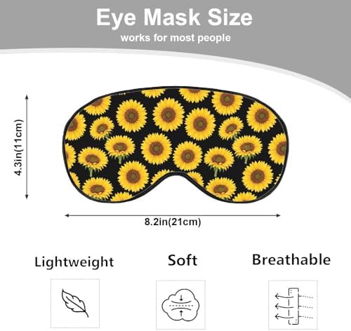 Sunflower Eye Mask Sleeping Mask Vintage Sunflowers Flower Yellow Black Sleep Masks Silky Soft Eye Cover for Women Men Shading Blindfold for Air Travel Sleeping