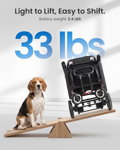 33lbs & 30miles Electric Wheelchair for Adults, Ultra-Lightweight Folding Motorized Wheelchair with 2 Removable 10Ah Batteries, Portable Power Wheelchairs for Seniors (Black, 2 * 10Ah)