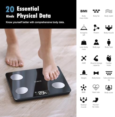 NUTRI FIT Scale for Body Weight Digital Bathroom Smart Scale with Bluetooth for BMI, Body Fat, Muscle Mass, 20 Body Composition Analyzer Health Monitor Sync Apps 330lbs, Batteries Included