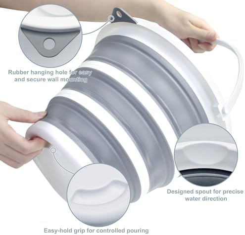 Goderewlid Collapsible Bucket 2.6 Gal/10L, Space-Saving, Portable Foldable Water Pail for Versatile Use, Home, Outdoors, Car Wash, Camping, Fishing - Grey, Single Pack