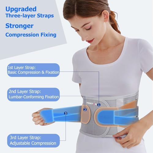 TESETON Back Brace for Lower Back Pain Men Women,Lumbar Support Belt with 3-Layer Adjustable Straps,Breathable Mesh for Herniated Disc,Sciatica,Scoliosis WT05-L