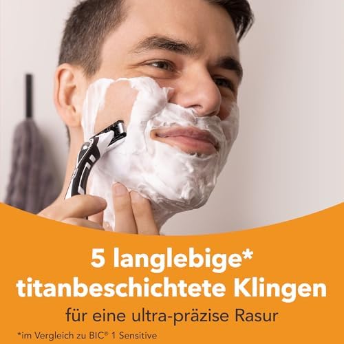 BIC Hybrid 5 Flex Refillable Men's Razor, 1 Weighted Handle and 10 Nano-Tech Titanium 5-Blade Refills with Precision Blade - Bundle of 1+10