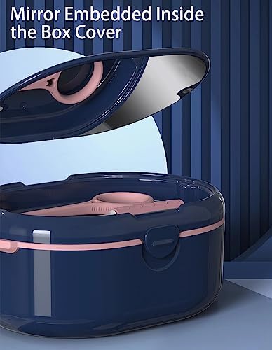 MURRI&MURRDI Retainer Case, Denture Bath Box with Strainer Basket, Mouth Guard Case, Braces Cleaner Cup, Cute Denture Holder Retainer Storage Soak Container for Travel (D Dark Blue)
