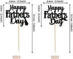 24 PCS Happy Father's Day Cupcake Toppers with Glitter Moustache Tie Super Best Dad Cupcake Picks for Happy Father's Day Theme Men Birthday Party Cake Decorations Supplies Black