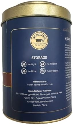 Taimei Teatime Premium White Tea Loose Leaf, White Peony Tea-Bai Mu Dan- Organically Grown Chinese Fujian Loose White Tea Leaves, in Tea Tin(1.41oz|40g)