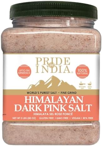 Pride Of India - Pure Himalayan Pink Salt - Enriched w/ 84+ Natural Minerals, Fine Grind 5 Pound Jar - Himalayan Salt, Himalayan Pink Salt, Pink Himalayan Salt, Grind Salt, Pure Rock Salt