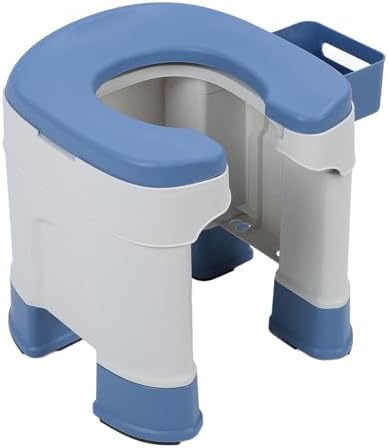 Elderly Squat Toilet Seat Shower Chair with Tissue Box for Seniors Pregnant Women, Foldable Commode Stool for Bathroom Squat Toilet (Blue)