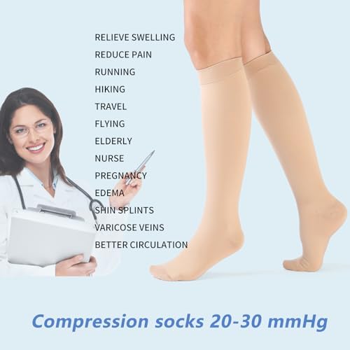 VARCOH Compression Socks for Women, Improve Varicose Veins, Leg Blood Circulation, 15-20 mmHg, Solid Color, Nylon/70%, Spandex/30%