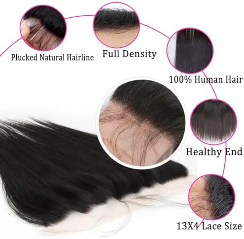 13x4 Lace Frontal Closure Straight Human Hair Ear to Ear HD Lace Frontal Closure Free Part Brazilian Straight Hair Extensions 150% Density Lace Frontal Human Hair Pre Plucked with Baby Hair 10 Inch