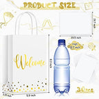 30 Pcs Welcome Gift Bags with Tissue Paper Gold Welcome Wedding Bags with Handle Kraft Paper Tote for Business, Birthday, Shopping, Wedding, Baby Shower, Party Favors(White)