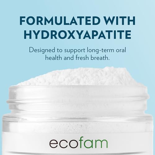Ecofam Toothpaste Powder - Remineralizing Tooth Powder, Hydroxyapatite and Xylitol, Fluoride Free, Supports Enamel Strength & Gum Health - Peppermint