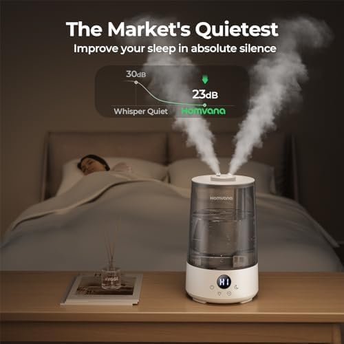 Homvana Humidifiers for Bedroom Home, 3.6 L Cool Mist Top-Fill 34H Super Long Time, Quiet 23dB, Baby Humidifier, Oil Diffuser for Large Room, House, Plant, Nursery, Office, BPA FREE, Ultrasonic (Grey)