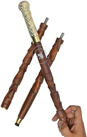 Brass Handle Walking Cane – Brown Wooden Stick with Vintage Designer Craftsmanship | Sturdy & Stylish Brass Walking Stick for Men & Women