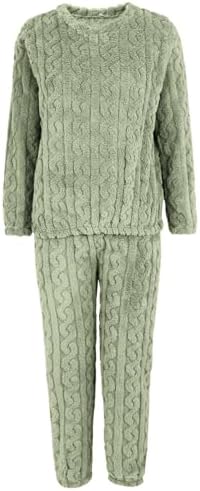Fleece Pajamas Sets for Women Fall Winter Warm Soft Flannel 2 Piece Lounge Wear Ladies Cute Pius Size Fuzzy Sleepwear