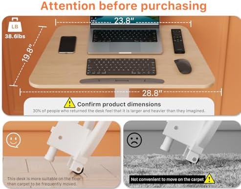 JOY worker Foldable Mobile Standing Desk, Pneumatic Height Adjustable Sit Stand Desk, 90° Tiltable Rolling Laptop Desk, Portable Cart with Wheels Non-Slip Mat for Home Office, Holds Up to 22lbs