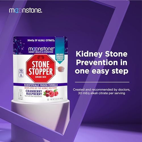 Moonstone Stone Stopper Drink Mix, Cranberry Raspberry, Kidney Stone Prevention, Calcium Oxalate Protector, Developed by Urologists to Improve Hydration and Support Kidney Health, 30 Day Supply