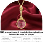 1928 Jewelry Romantic Interlude Magnifying Glass Pendant Necklace For Women 30 Inch Long - Magnification Power: 4-5X, Multifunctional Magnifier Perfect For Reading Menus, Labels, Books, Made In USA