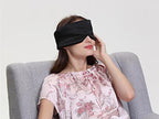 100% Pure Silk Sleep Eye Mask Thicker Eyeshade Large Size Eye Cover Protect Ear Soft Blindfold for All Night Sleep Travel Relax Aid (Black)