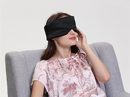 100% Pure Silk Sleep Eye Mask Thicker Eyeshade Large Size Eye Cover Protect Ear Soft Blindfold for All Night Sleep Travel Relax Aid (Black)