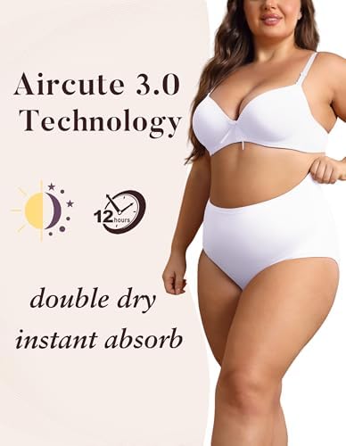 AIRCUTE Washable Urinary Incontinence Protective Underwear for Women Leak Proof Absorbent Reusable Panties 60ML 1 Pack (White, 2X-Large)