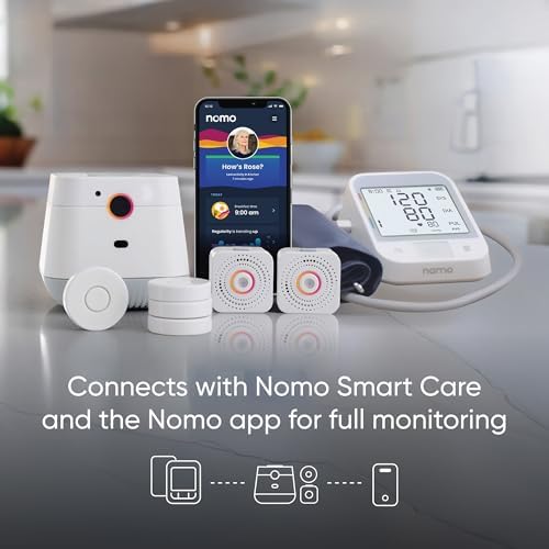 Nomo Smart Care Blood Pressure Monitor – Upper Arm Cuff with Bluetooth App Sync, Irregular Heartbeat Detection, WHO Risk Indicator, Dual User Profiles, Large Display, Batteries Included