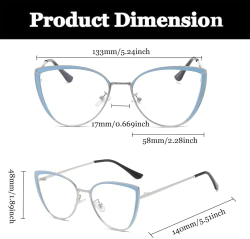 LJCZKA Cat Eye Blue Light Blocking Glasses for Women Computer Glasses Metal Frame Anti Eyestrain