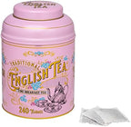 New English Teas Vintage Victorian Tea Tin in Pink with 240 English Breakfast Teabags