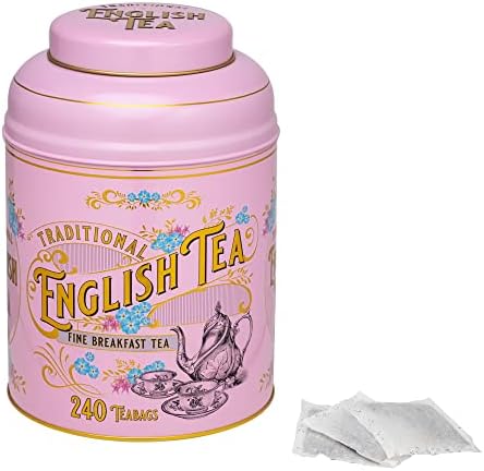 New English Teas Vintage Victorian Tea Tin in Pink with 240 English Breakfast Teabags