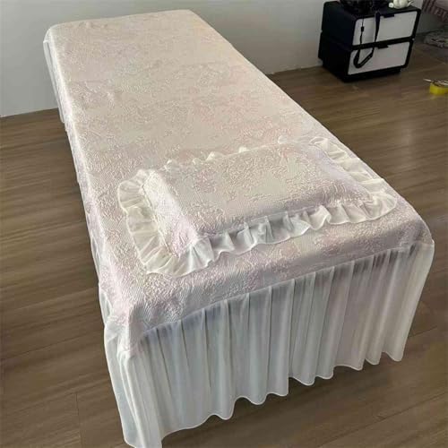 Massage Table Skirt with Hole,Beauty Massage Table Cover,Thickened Massage Linens, Massage Fitted Sheet, Massage Face Rest Cover with Hole,Sutiable for 75"X31.5" (Pink)