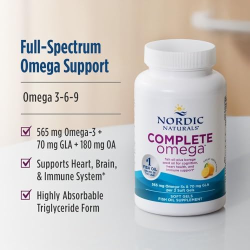 Nordic Naturals Complete Omega, Lemon Flavor - 60 Soft Gels - 565 mg Omega-3 - EPA & DHA with Added GLA - Healthy Skin, Cognition, Positive Mood - Non-GMO - 30 Servings