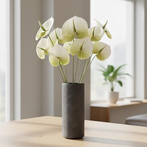 3Pcs 23.6" Artificial Anthurium Lily Flowers Fake Tropical Flowers for Home Decor Bouquet and Green Leaf for Home Decoration Bridal Wedding Festival Decoration Flower Arrangement(Dark White Green)