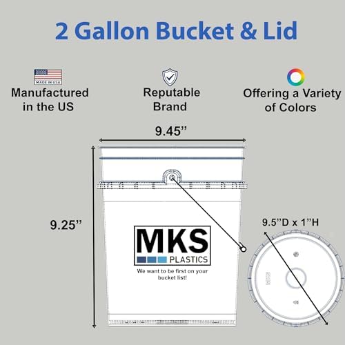 2-Gallon Bucket with Airtight Lid – Made in USA, Food Grade BPA Free Plastic, Heavy Duty Multi-Use, Metal Handle with Grip, Stackable Storage – Black, 1 Pack