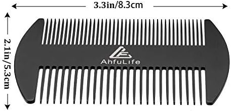 AhfuLife Stainless Steel Metal Hair&Beard Comb - Anti-Static Dual Action Beard Comb - Credit Card Size Combs Perfect for Wallet and Pocket - Presented in Gift Box (Black)