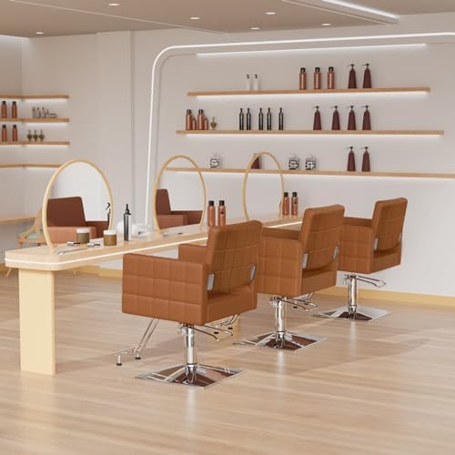 Bonnlo Salon Styling Chair for Hair Stylist Wide Seat, Hydraulic Barber Chair with Stainless Steel Footrest, Camel Hair Salon Chair Heavy Duty, Beauty Spa Cosmetology Shampoo Hairdressing Equipment