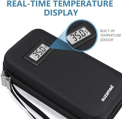 suzamed Insulin Cooler Travel Case,EVA Insulation Travel Medicine Kit with Temperature Display for Diabetes Care,Insulin Pen and Other Diabetic Supplies (Black-Temp)