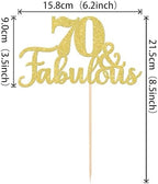 1 PCS 70 & Fabulous Cake Topper Gold Glitter 70th Birthday Anniversary Cake Pick Decoration for 70th Birthday Wedding Anniversary Party Decorations Happy 70th Birthday Cake Decorations Supplies