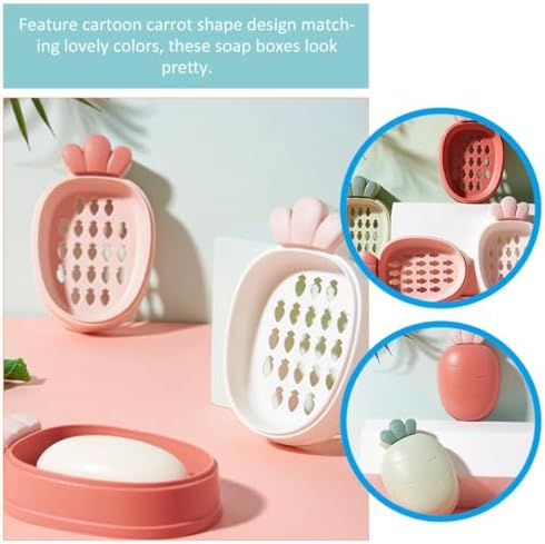 Alipis 4-pcs Carrot Shape Soap Box Set with Lid Large Drainage Bar Soap Holder for Bathroom and Kitchen Use
