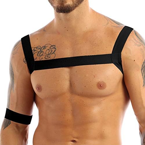 iEFiEL Men's Shoulder Strap Chest Harness Lingerie Elastic Shoulder Muscle Support Brace with Arm Band