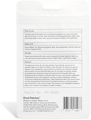 Kind Patches Anti-Motion Sickness Patches - Natural Relief for Motion Sickness - Ginger Root, Mint and Tangerine Peel - Easy Pre-Travel Use - 30 Count
